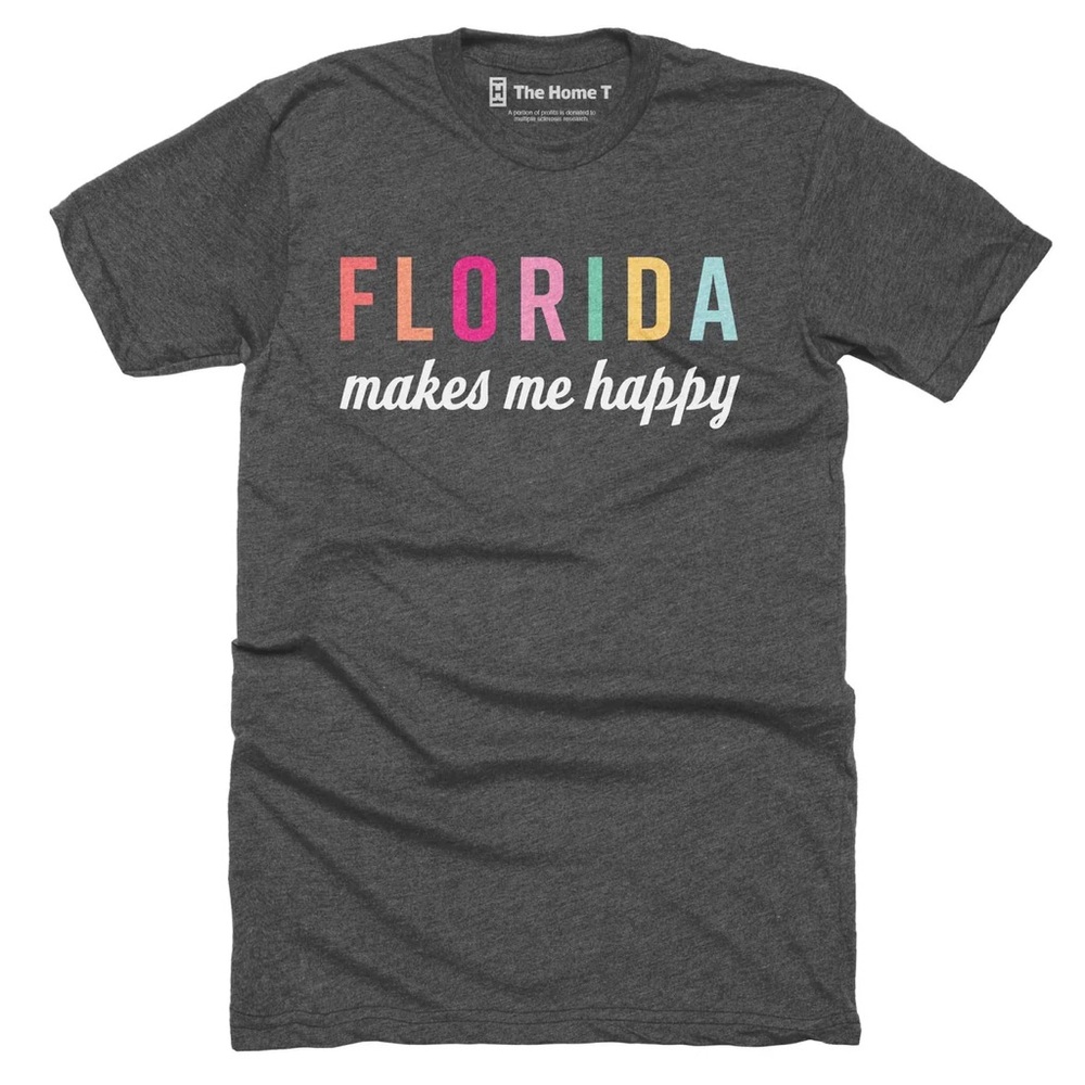 NWOT The Home T Florida Makes Me Happy T-Shirt Unisex Tee Colorful Gray